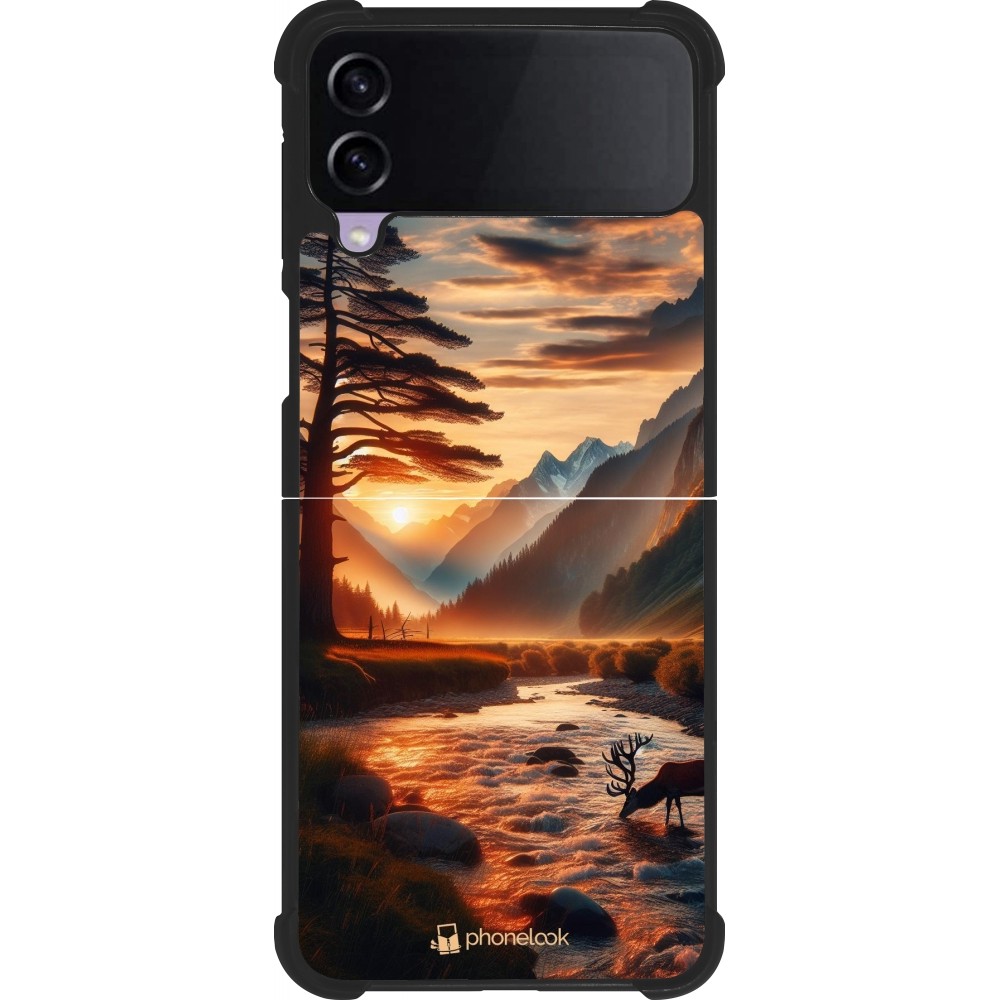 Samsung Galaxy Z Flip3 5G Case Hülle - Silikon schwarz Tal Sonnenuntergang Hirsch Baum