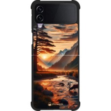 Samsung Galaxy Z Flip3 5G Case Hülle - Silikon schwarz Tal Sonnenuntergang Hirsch Baum