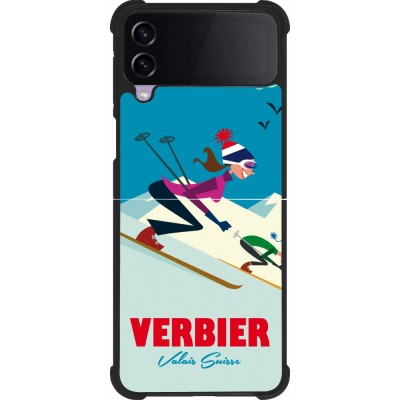 Coque Samsung Galaxy Z Flip3 5G - Silicone rigide noir Verbier Ski Downhill