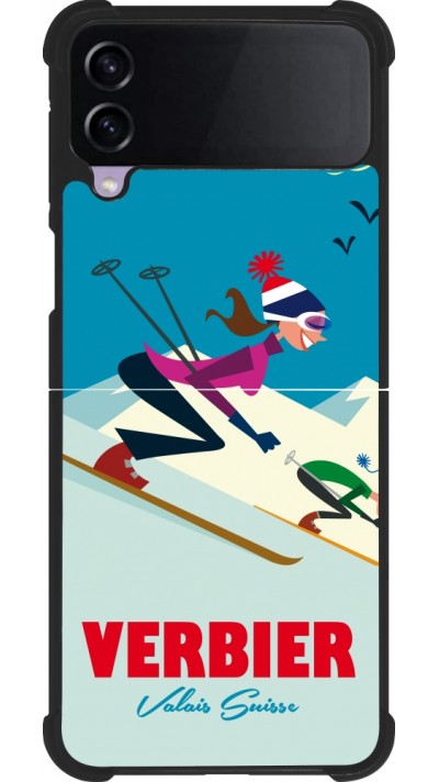 Coque Samsung Galaxy Z Flip3 5G - Silicone rigide noir Verbier Ski Downhill