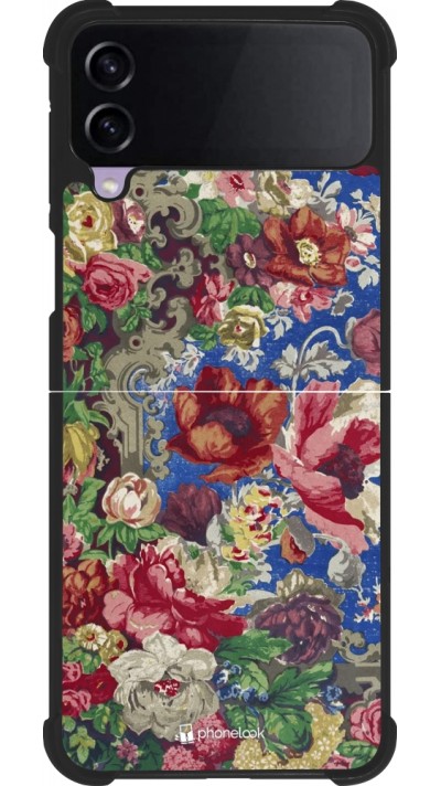 Coque Samsung Galaxy Z Flip3 5G - Silicone rigide noir Vintage Art Flowers