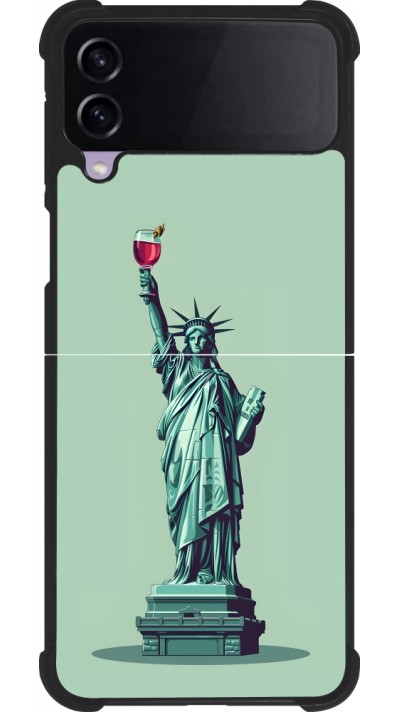 Coque Samsung Galaxy Z Flip3 5G - Silicone rigide noir Wine Statue de la liberté avec un verre de vin