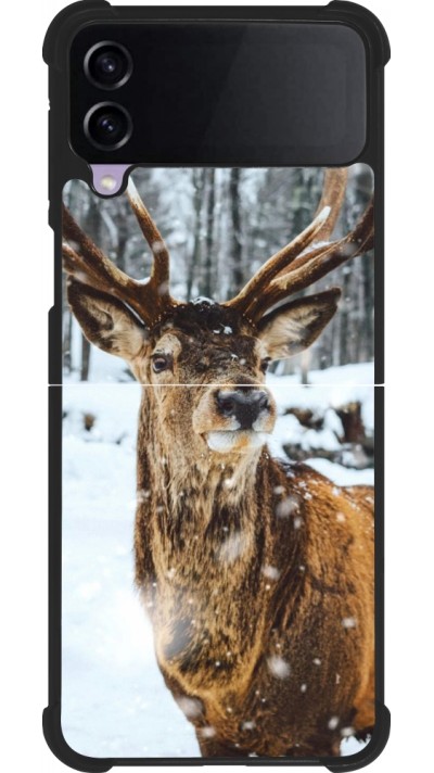 Coque Samsung Galaxy Z Flip3 5G - Silicone rigide noir Winter 22 Cerf sous la neige