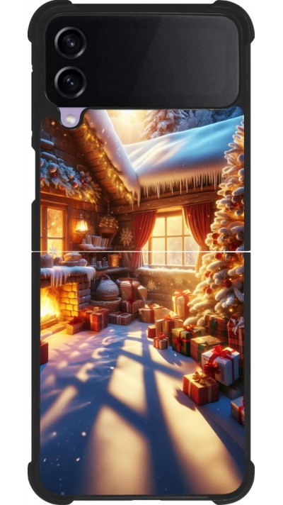Coque Samsung Galaxy Z Flip3 5G - Silicone rigide noir Noël Chalet Féerie