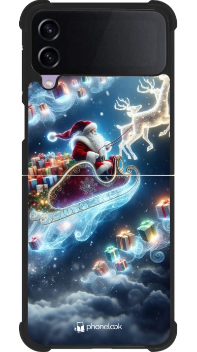 Coque Samsung Galaxy Z Flip3 5G - Silicone rigide noir Noël 2023 Père Noël enchanté