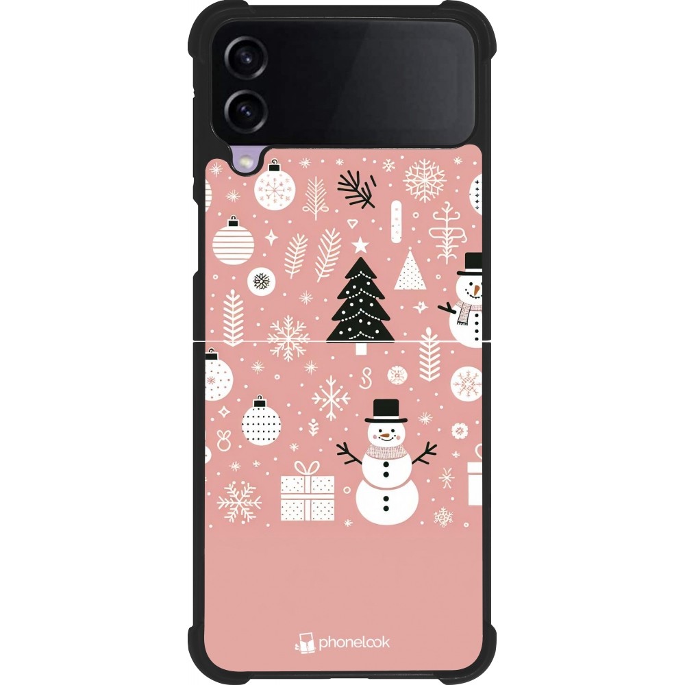 Coque Samsung Galaxy Z Flip3 5G - Silicone rigide noir Noël 2024 Rose Snowman Christmas