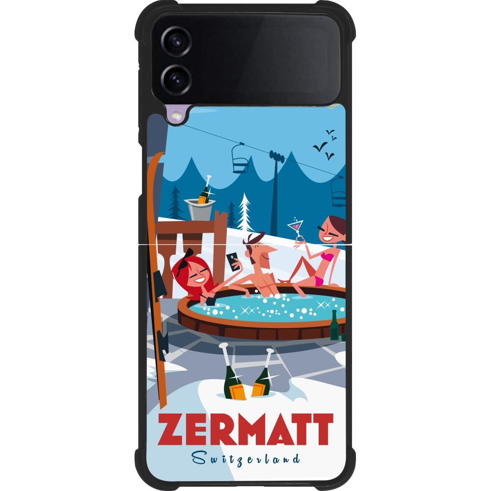 Coque Samsung Galaxy Z Flip3 5G - Silicone rigide noir Zermatt Mountain Jacuzzi