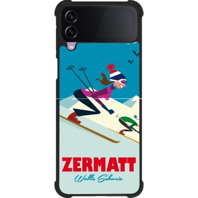 Coque Samsung Galaxy Z Flip3 5G - Silicone rigide noir Zermatt Ski Downhill