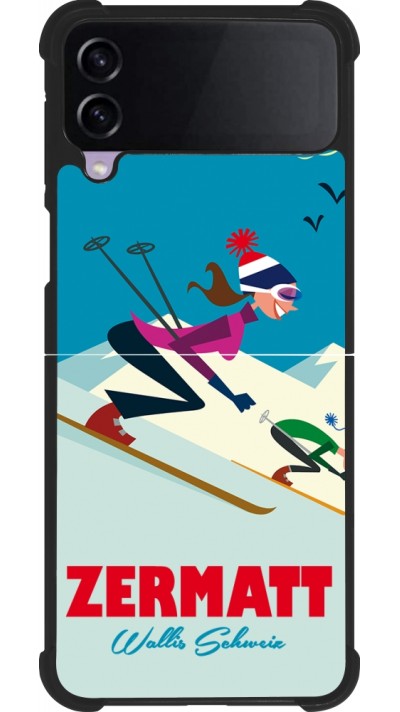 Coque Samsung Galaxy Z Flip3 5G - Silicone rigide noir Zermatt Ski Downhill