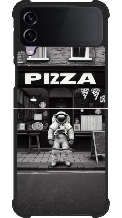Coque Samsung Galaxy Z Flip4 - Silicone rigide noir Astronaute devant une Pizzeria