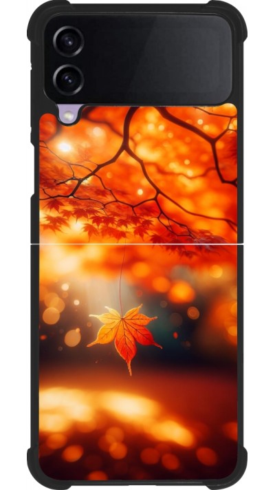 Coque Samsung Galaxy Z Flip4 - Silicone rigide noir Automne Magique Orange