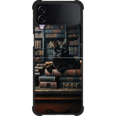 Samsung Galaxy Z Flip4 Case Hülle - Silikon schwarz Katze Bücher dunkel