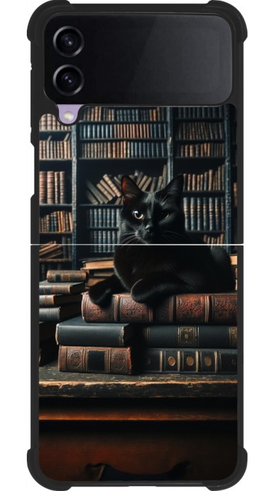 Coque Samsung Galaxy Z Flip4 - Silicone rigide noir Chat livres sombres