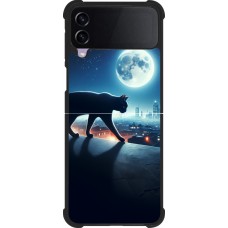 Samsung Galaxy Z Flip4 Case Hülle - Silikon schwarz Schwarze Katze unter dem Vollmond