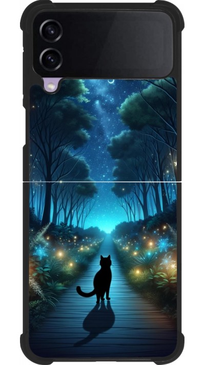 Coque Samsung Galaxy Z Flip4 - Silicone rigide noir Chat noir promenade