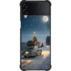 Coque Samsung Galaxy Z Flip4 - Silicone rigide noir Christmas 25 Car with Tree Xmas