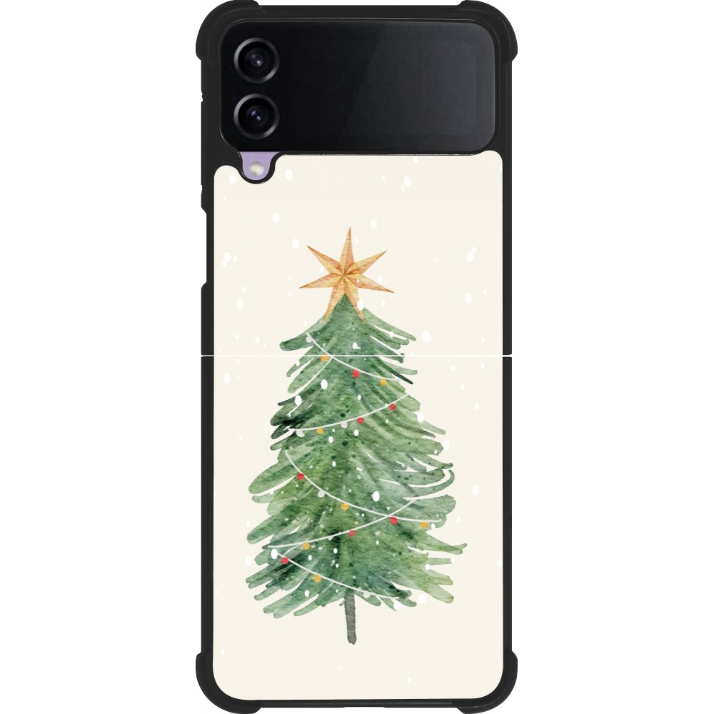 Coque Samsung Galaxy Z Flip4 - Silicone rigide noir Christmas 25 Sketch Tree