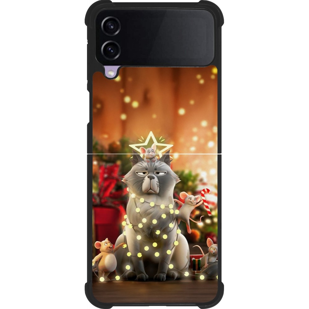 Coque Samsung Galaxy Z Flip4 - Silicone rigide noir Christmas 25 Xmas Cat