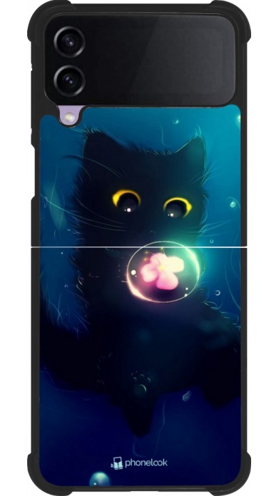 Coque Samsung Galaxy Z Flip4 - Silicone rigide noir Cute Cat Bubble