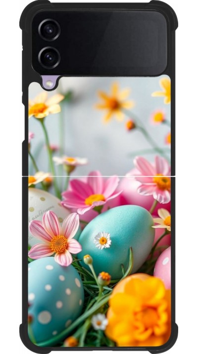 Samsung Galaxy Z Flip4 Case Hülle - Silikon schwarz Easter 2026 Eggs with flowers