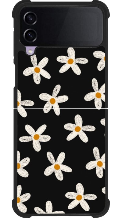 Coque Samsung Galaxy Z Flip4 - Silicone rigide noir Easter 2024 white on black flower