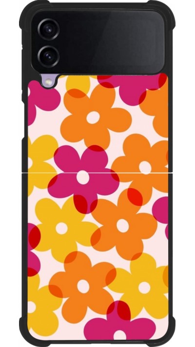 Coque Samsung Galaxy Z Flip4 - Silicone rigide noir Easter 2024 yellow orange pink flowers