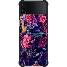 Coque Samsung Galaxy Z Flip4 - Silicone rigide noir Flowers Dark