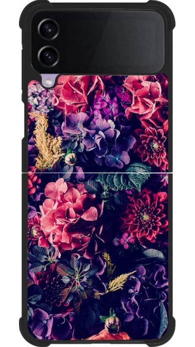 Coque Samsung Galaxy Z Flip4 - Silicone rigide noir Flowers Dark