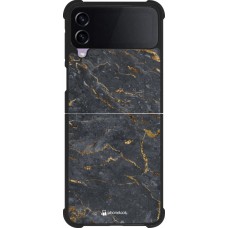 Coque Samsung Galaxy Z Flip4 - Silicone rigide noir Grey Gold Marble