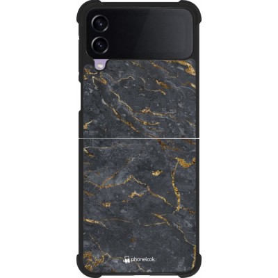 Coque Samsung Galaxy Z Flip4 - Silicone rigide noir Grey Gold Marble