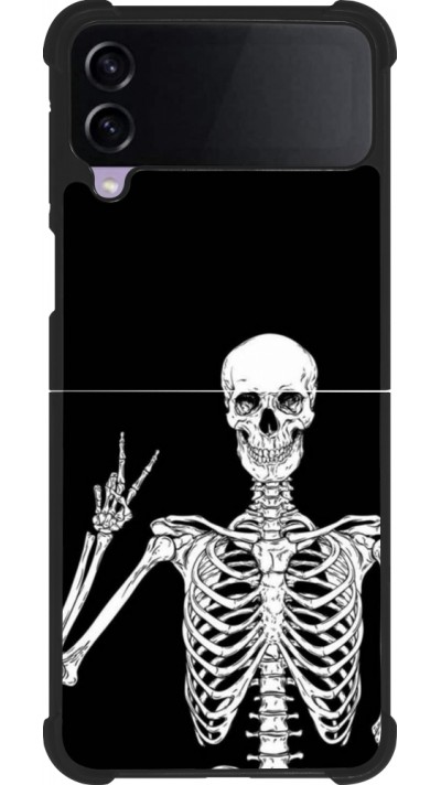 Coque Samsung Galaxy Z Flip4 - Silicone rigide noir Halloween 2023 peace skeleton