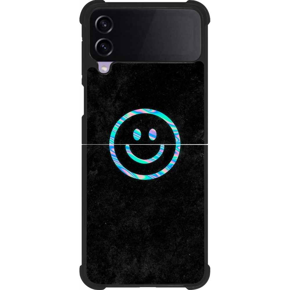 Coque Samsung Galaxy Z Flip4 - Silicone rigide noir Happy smiely irisé