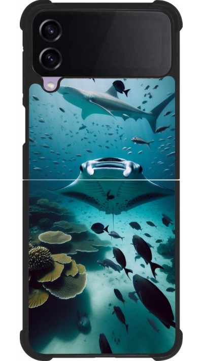 Coque Samsung Galaxy Z Flip4 - Silicone rigide noir Manta Lagon Nettoyage