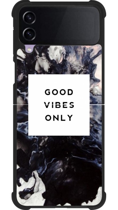 Coque Samsung Galaxy Z Flip4 - Silicone rigide noir Marble Good Vibes Only