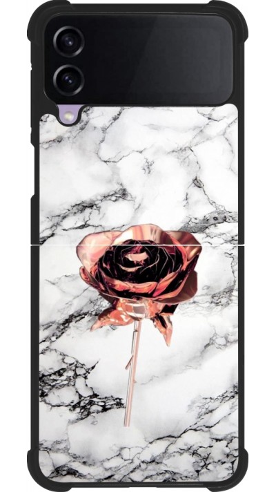 Coque Samsung Galaxy Z Flip4 - Silicone rigide noir Marble Rose Gold