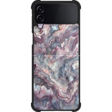 Coque Samsung Galaxy Z Flip4 - Silicone rigide noir Marbre violette argentée
