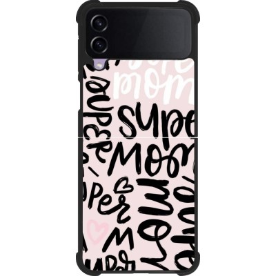 Coque Samsung Galaxy Z Flip4 - Silicone rigide noir Mom 2024 Super mom