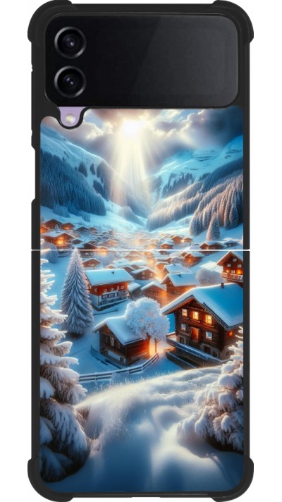 Coque Samsung Galaxy Z Flip4 - Silicone rigide noir Mont Neige Lumière