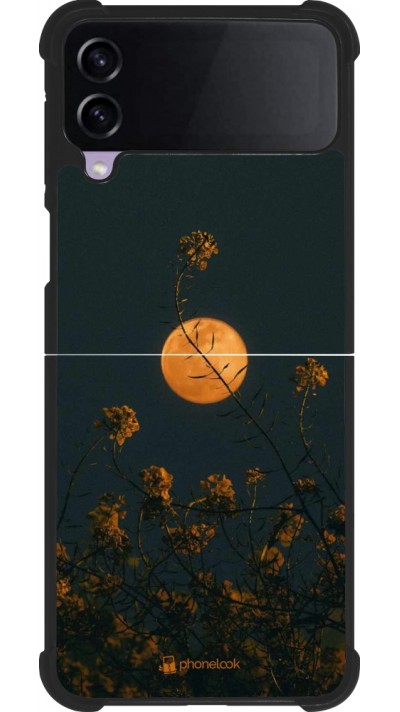 Coque Samsung Galaxy Z Flip4 - Silicone rigide noir Moon Flowers