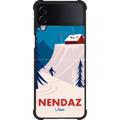 Coque Samsung Galaxy Z Flip4 - Silicone rigide noir Nendaz Cabane Ski