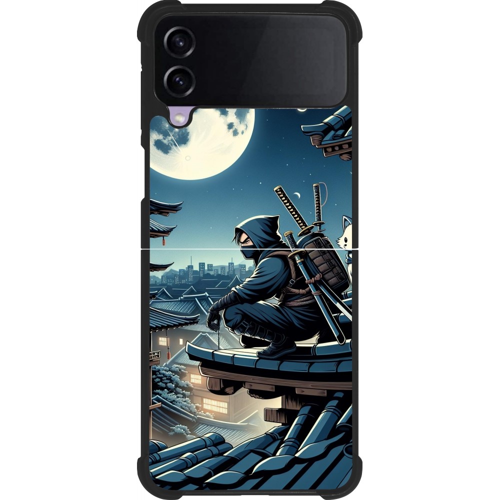 Samsung Galaxy Z Flip4 Case Hülle - Silikon schwarz Ninja unter dem Mond