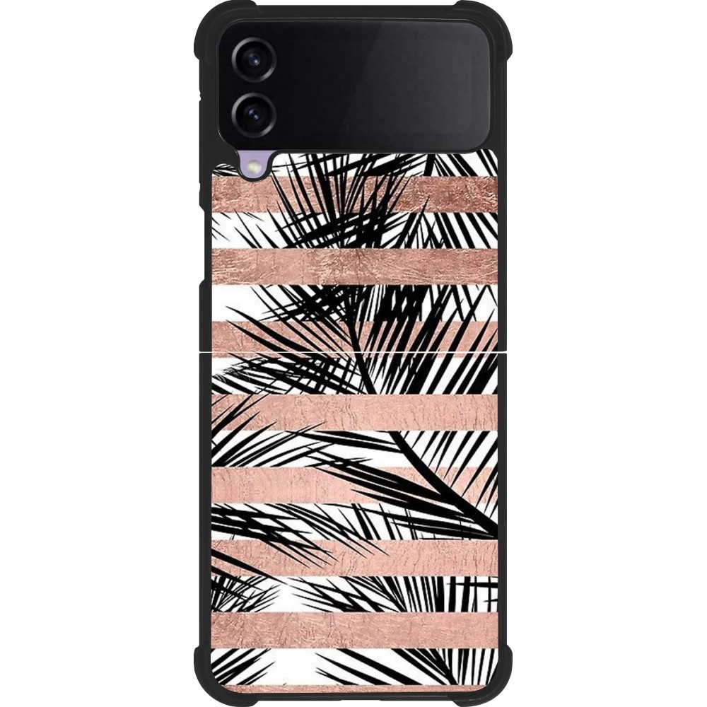 Samsung Galaxy Z Flip4 Case Hülle - Silikon schwarz Palm trees gold stripes