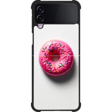 Coque Samsung Galaxy Z Flip4 - Silicone rigide noir Weißer Hintergrund, pinker Donut