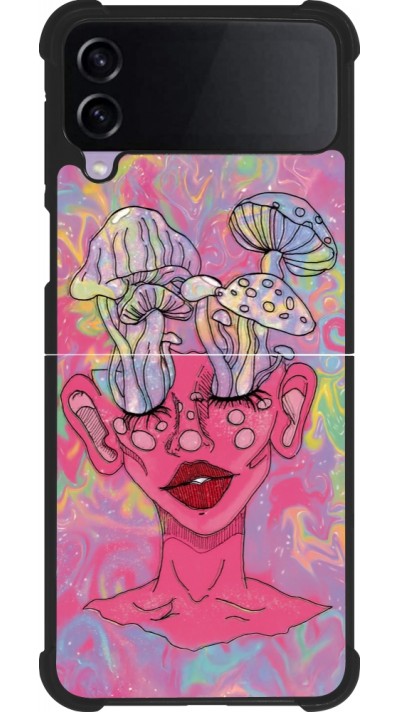 Coque Samsung Galaxy Z Flip4 - Silicone rigide noir Psychedelic pink mushroom