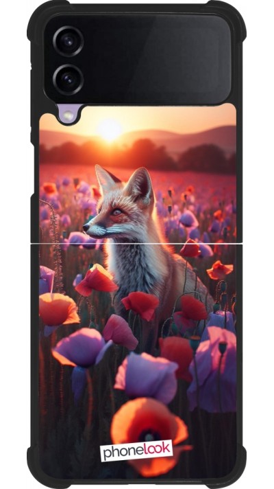 Samsung Galaxy Z Flip4 Case Hülle - Silikon schwarz Purpurroter Fuchs bei Dammerung