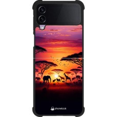 Coque Samsung Galaxy Z Flip4 - Silicone rigide noir Safari sunset wildlife