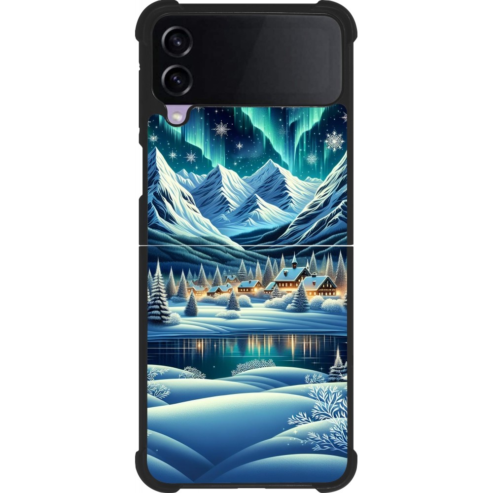 Coque Samsung Galaxy Z Flip4 - Silicone rigide noir Snowy Mountain Village Lake night