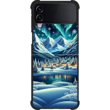 Coque Samsung Galaxy Z Flip4 - Silicone rigide noir Snowy Mountain Village Lake night