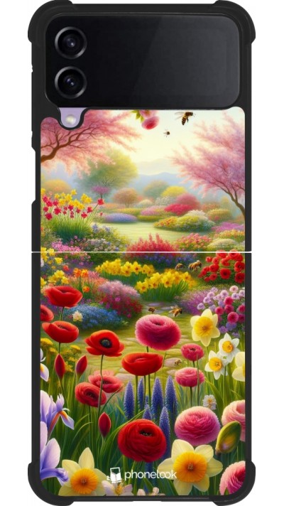 Coque Samsung Galaxy Z Flip4 - Silicone rigide noir Spring 25 Bouquet printemps