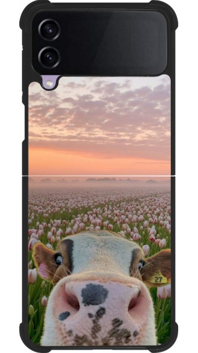 Coque Samsung Galaxy Z Flip4 - Silicone rigide noir Cow with tulips 2026